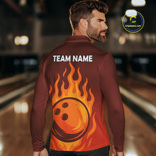 Load image into Gallery viewer, Orange Flame Bowling Polo, Quarter Zip Shirts for Men Custom Bowling Team League Jersey NQS10445