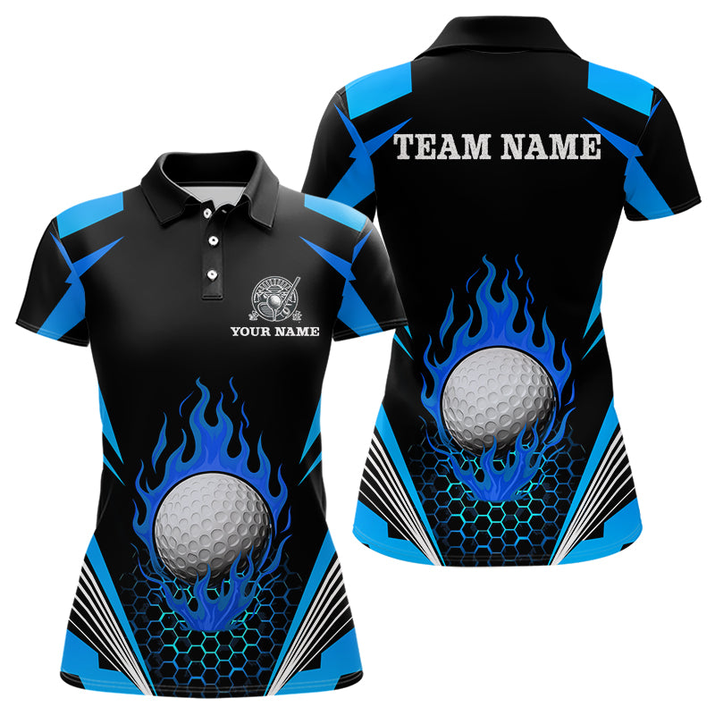 Black and Blue Flame Golf Ball Women golf polo shirts custom golf attire for ladies, best golf gifts NQS10448
