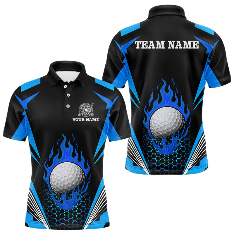 Black and Blue Flame Golf Ball Mens golf polo shirts custom golf attire for men, best golf gifts NQS10448