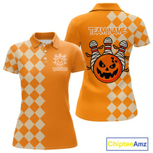 Load image into Gallery viewer, Orange Argyle Pattern Custom Halloween Ladies Bowling Shirts, Personalized Bowling Team Shirt NQS10466