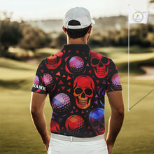 Load image into Gallery viewer, Red Gradient Skull Golf Ball pattern Mens polo golf shirts Custom Halloween golf top for men NQS10511