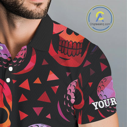 Red Gradient Skull Golf Ball pattern Mens polo golf shirts Custom Halloween golf top for men NQS10511