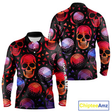 Load image into Gallery viewer, Red Gradient Skull Golf Ball pattern Mens polo golf shirts Custom Halloween golf top for men NQS10511