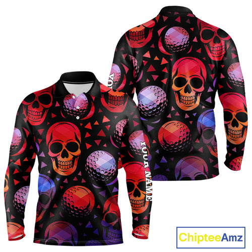 Red Gradient Skull Golf Ball pattern Mens polo golf shirts Custom Halloween golf top for men NQS10511