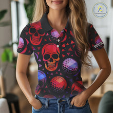 Load image into Gallery viewer, Red Gradient Skull Golf Ball pattern Women polo golf shirts Custom Halloween golf top for ladies NQS10511