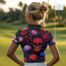 Load image into Gallery viewer, Red Gradient Skull Golf Ball pattern Women polo golf shirts Custom Halloween golf top for ladies NQS10511