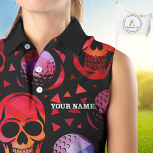 Load image into Gallery viewer, Red Gradient Skull Golf Ball pattern Sleeveless polo golf shirts Custom Halloween golf top for ladies NQS10511