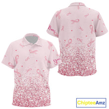 Load image into Gallery viewer, Pink glitter ribbons pattern Kid golf polo shirt Custom Breast Cancer Awareness Kid golf outfit NQS10514