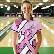 Load image into Gallery viewer, Personalized Pink Ribbons Camo Bowling Shirts For Women, Custom breast cancer bowling Team shirts NQS10533