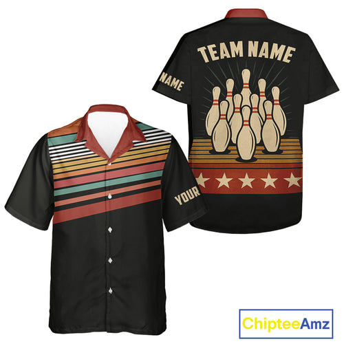 Retro Bowling Hawaiian Shirt Custom Vintage Team Bowling Button Up Shirt, Gift For Bowlers NQS10567