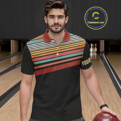 Retro Bowling Polo, Quarter Zip Shirt for Men Custom Vintage Team Bowling Jersey, Gift For Bowlers NQS10567