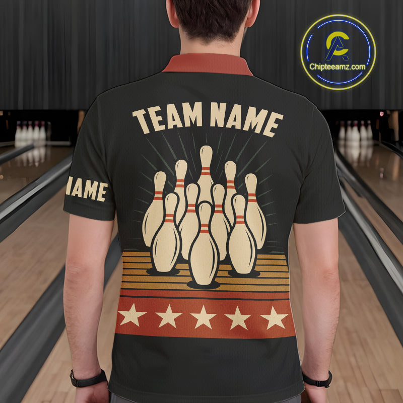 Retro Bowling Polo, Quarter Zip Shirt for Men Custom Vintage Team Bowling Jersey, Gift For Bowlers NQS10567