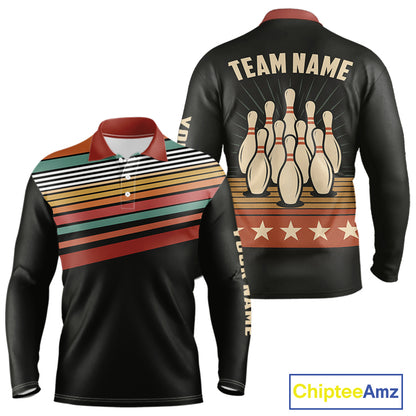 Retro Bowling Polo, Quarter Zip Shirt for Men Custom Vintage Team Bowling Jersey, Gift For Bowlers NQS10567