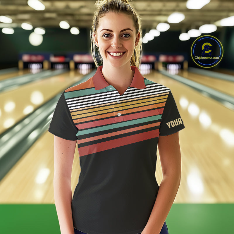 Retro Bowling Polo, Quarter Zip Shirt for Women Custom Vintage Team Bowling Jersey, Gift For Bowlers NQS10567