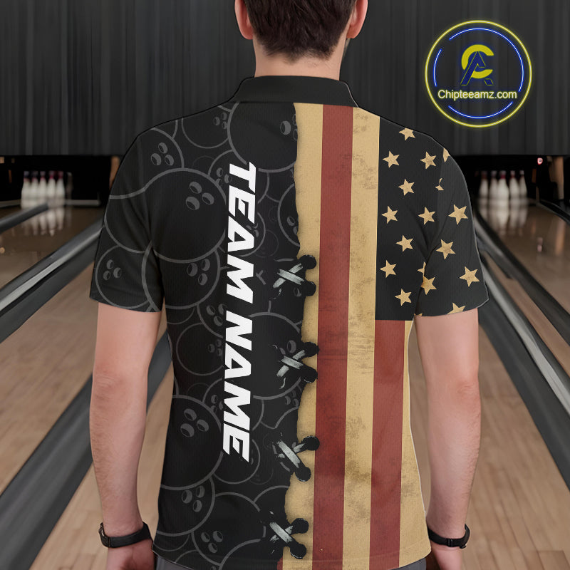 Vintage American Flag Black Bowling Camo Retro Bowling shirts for Men Custom Team bowling jersey NQS10584