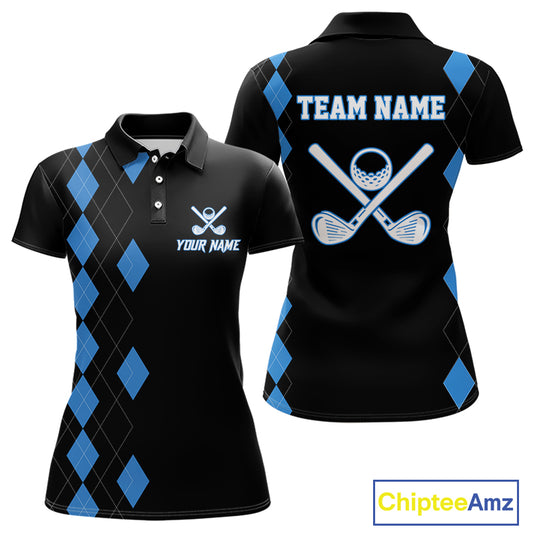 Black and Blue argyle polo shirts personalized long sleeve womens golf shirts, team golf outfit NQS11403