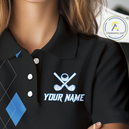 Black and Blue argyle polo shirts personalized long sleeve womens golf shirts, team golf outfit NQS11403
