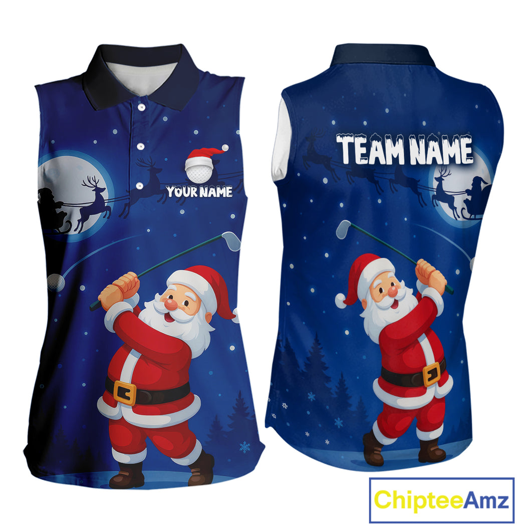 Funny Santa Christmas Golf Sleeveless polo shirt Custom Blue team golf jerseys, Christmas golf gifts NQS10828
