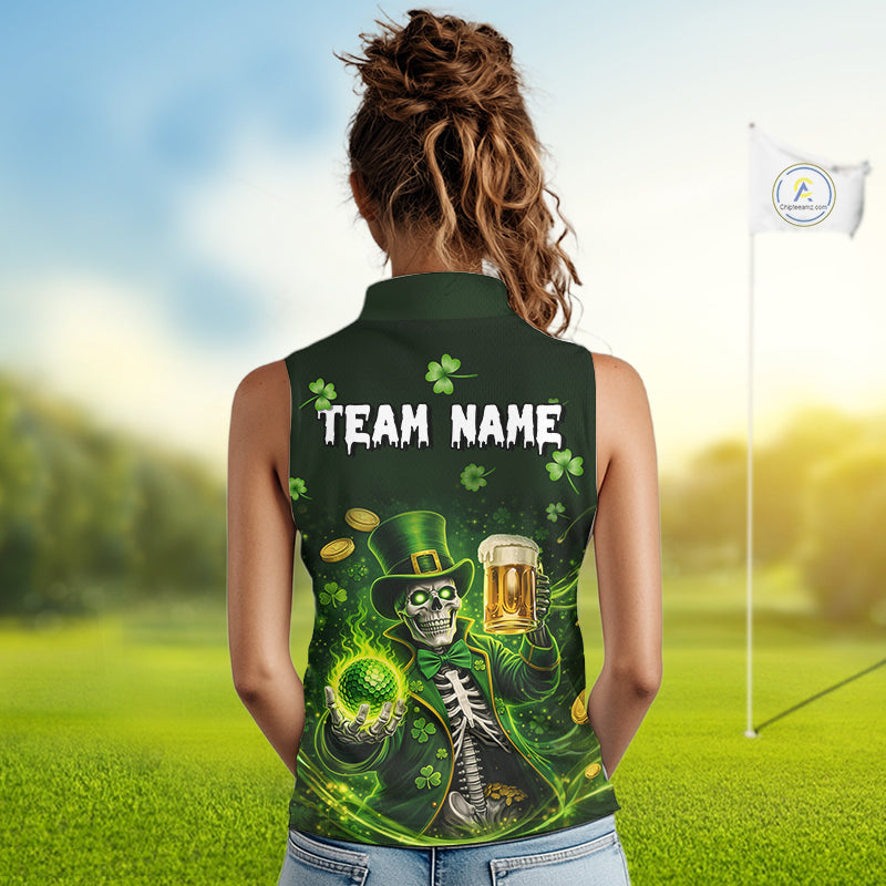 Funny Skull drink beer St Patrick's Day Green shamrock Custom ladies sleeveless golf tops NQS11411