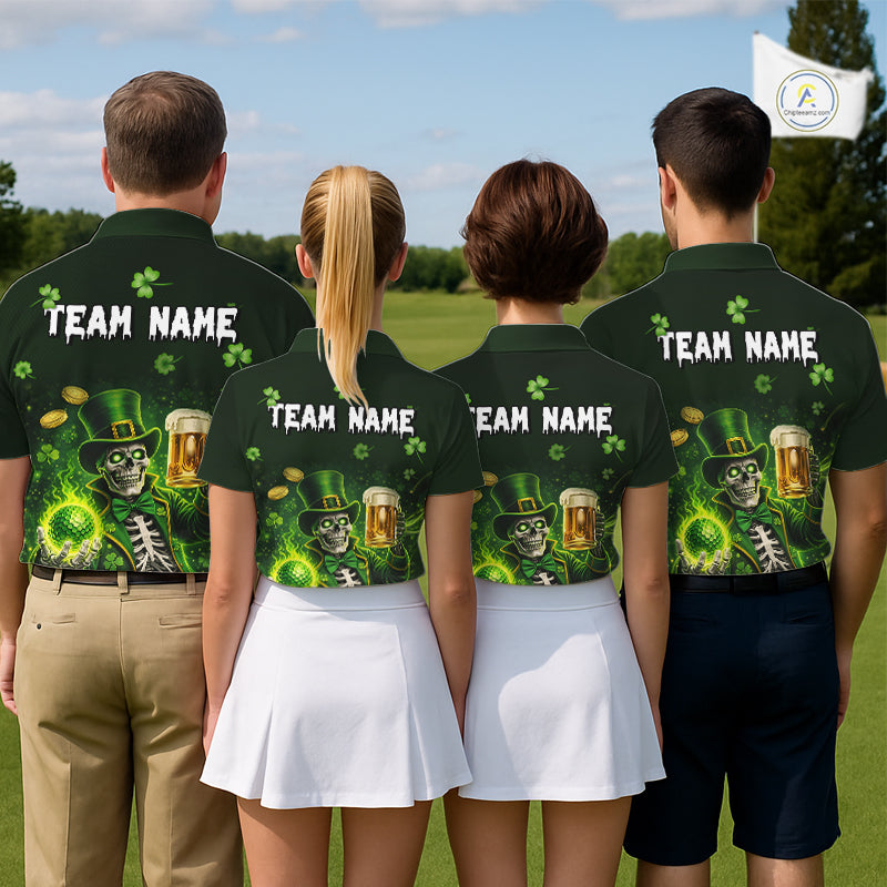 Funny Skull drink beer St Patrick day Green shamrock Women Golf Polo Shirt Custom ladies golf apparel NQS11411