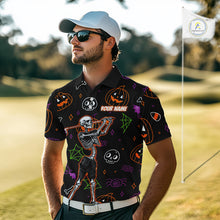Load image into Gallery viewer, Personalized Funny Halloween Pattern Skull Golf Polo Shirts For Men, Halloween Mens Golf Gifts NQS10836