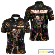 Load image into Gallery viewer, Personalized Funny Halloween Pattern Skull Golf Polo Shirts For Men, Halloween Mens Golf Gifts NQS10836