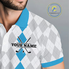 Load image into Gallery viewer, Custom Blue and White argyle pattern Golf Polo Shirts For Men, personalized team mens golf outfit NQS11210
