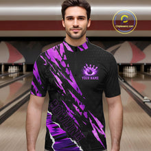 Load image into Gallery viewer, Black and Purple camo Bowling Polo shirts, 1/4 zip shirt for men custom Bowling Team League Jerseys NQS11420