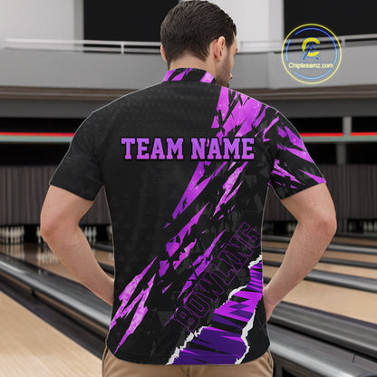 Black and Purple camo Bowling Polo shirts, 1/4 zip shirt for men custom Bowling Team League Jerseys NQS11420