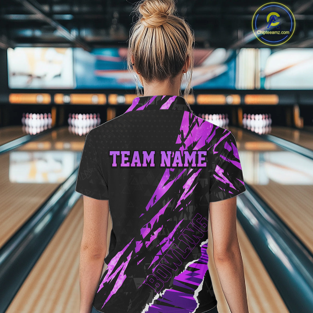 Black and Purple camo Bowling Polo shirts, 1/4 zip shirt for Women custom Bowling Team League Jerseys NQS11420