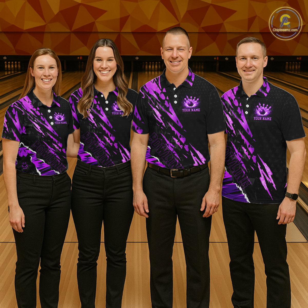 Black and Purple camo Bowling Polo shirts, 1/4 zip shirt for men custom Bowling Team League Jerseys NQS11420