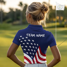 Load image into Gallery viewer, Red, White and Blue American Flag Skull Golf polo shirts for Women custom patriotic ladies golf top NQS10851
