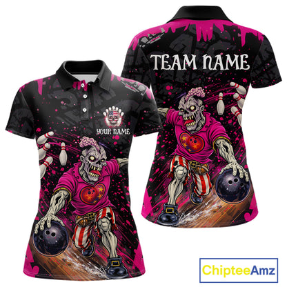 Black and Pink Funny zombie Bowling Shirts For Women Custom Ladies Bowling team league jerseys NQS11442