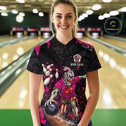 Black and Pink Funny zombie Bowling Shirts For Women Custom Ladies Bowling team league jerseys NQS11442