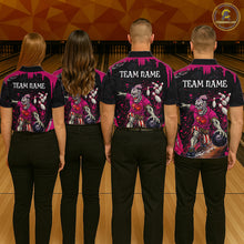 Load image into Gallery viewer, Black and Pink Funny zombie Bowling Shirts For Women Custom Ladies Bowling team league jerseys NQS11442