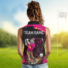 Load image into Gallery viewer, Black and Pink Funny zombie women's sleeveless polo shirts  Custom sleeveless golf shirts for women NQS11443