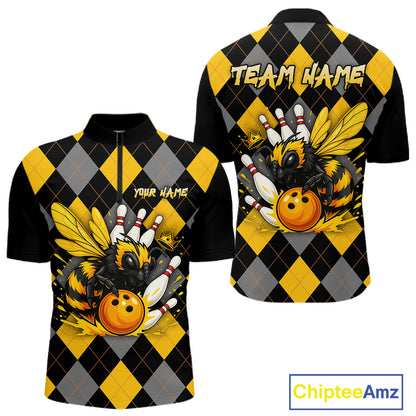 Black and Yellow argyle pattern Honey Bee Bowling shirts for Men Custom Team bowling jerseys NQS11250