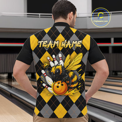 Black and Yellow argyle pattern Honey Bee Bowling shirts for Men Custom Team bowling jerseys NQS11250