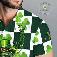 Load image into Gallery viewer, Funny Skull drink beer Clover square pattern Mens Golf Polo shirts Custom St Patrick's Day golf tops NQS11454