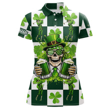 Load image into Gallery viewer, Funny Skull drink beer Clover square pattern Women Golf Polo shirts Custom St Patrick's Day golf tops NQS11454