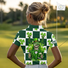 Load image into Gallery viewer, Funny Skull drink beer Clover square pattern Women Golf Polo shirts Custom St Patrick's Day golf tops NQS11454