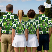 Load image into Gallery viewer, Funny Skull drink beer Clover square pattern Women Golf Polo shirts Custom St Patrick's Day golf tops NQS11454
