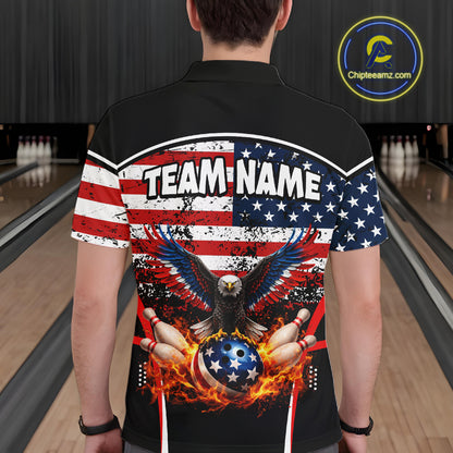 American Flag Eagle Flame Bowling Shirts For Men Custom patriotic Bowling Team Jerseys NQS11735