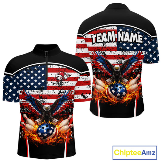 American Flag Eagle Flame Bowling Shirts For Men Custom patriotic Bowling Team Jerseys NQS11735