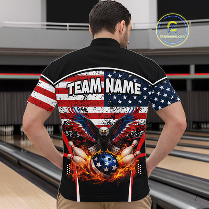 American Flag Eagle Flame Bowling Shirts For Men Custom patriotic Bowling Team Jerseys NQS11735