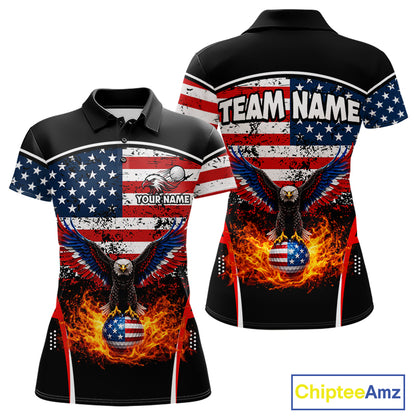 Red, White and Blue American Flag Eagle Flame Golf polo shirt for Women custom patriotic golf attire NQS11736