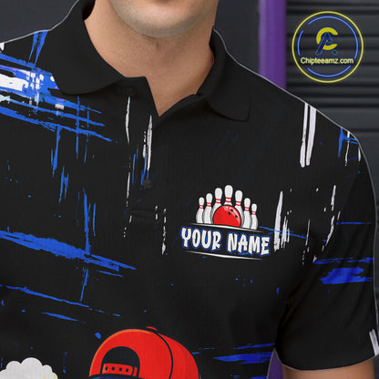 Custom Black And Blue Funny Beer Bowling Men Polo, Quarter Zip Shirts, funny bowling shirts NQS11488