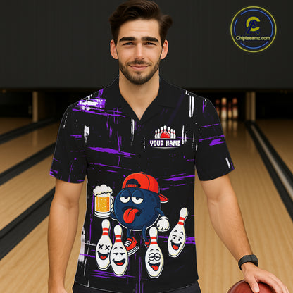 Custom Black And Purple Funny Beer Hawaiian bowling jersey, funny bowling shirts NQS11489