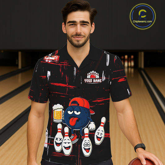 Custom Black And Red Funny Beer Hawaiian bowling jersey, funny bowling shirts NQS11490