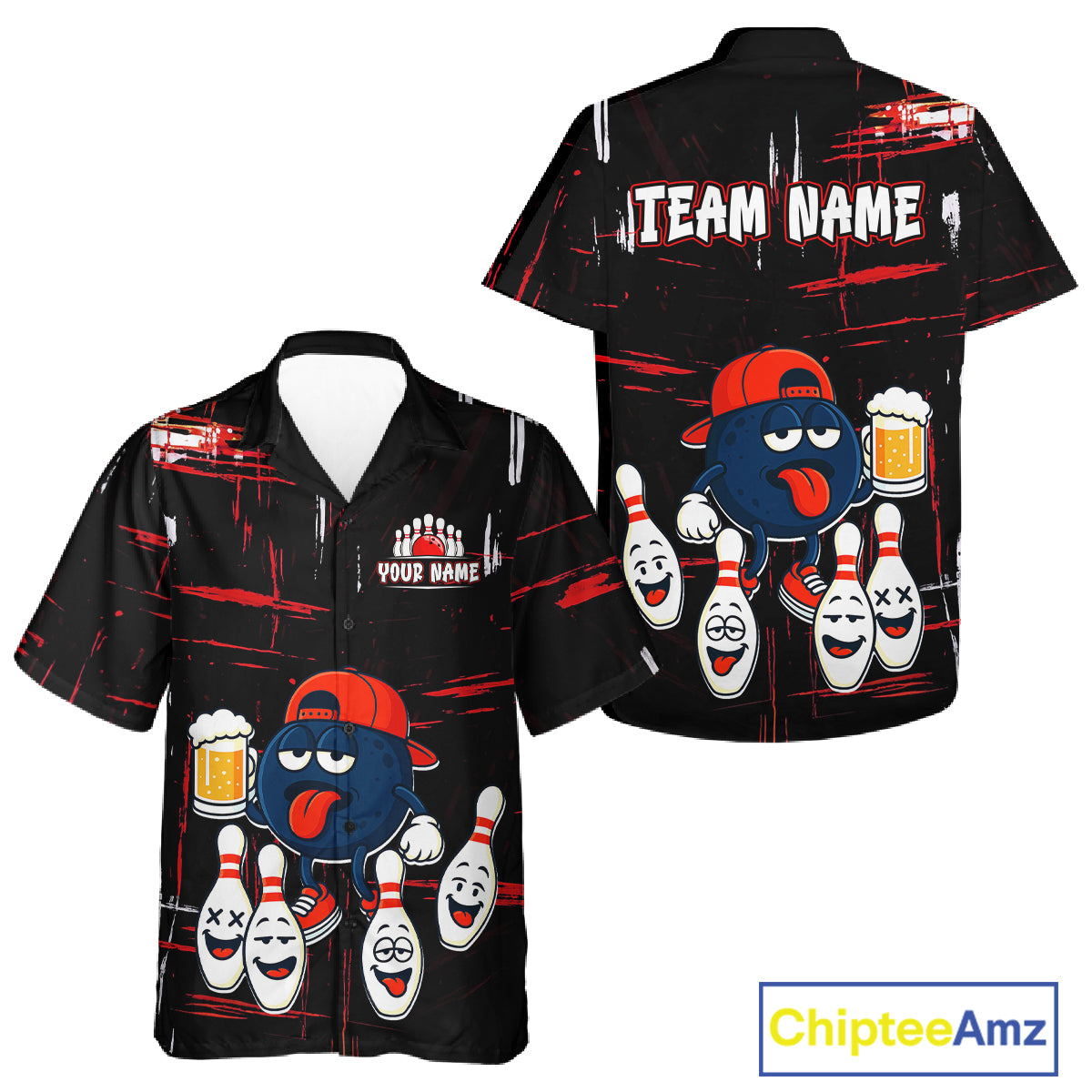 Custom Black And Red Funny Beer Hawaiian bowling jersey, funny bowling shirts NQS11490